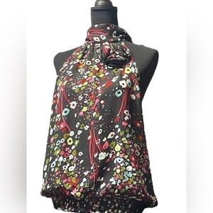 SERE NADE New York Floral Multicolored Sleeveless Black Halter Neck Top Large